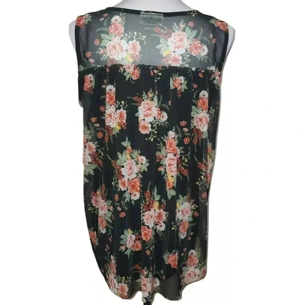 Black Size Small Sleeveless Sheer Floral Mesh Overlay Top Blouse Bobbie Brooks - Picture 2 of 7